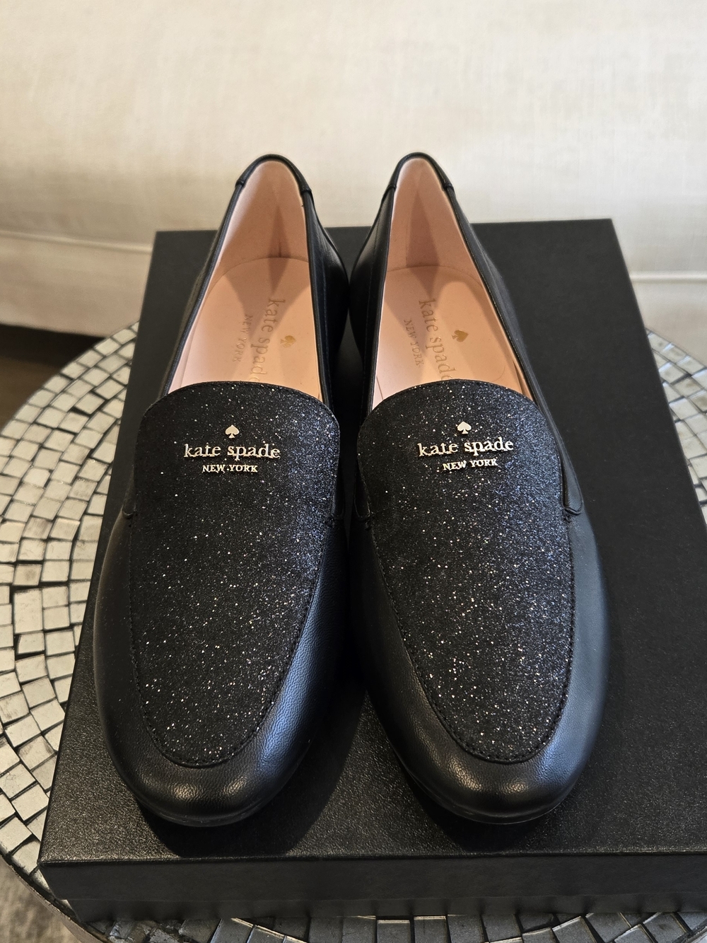 Brand New Leather Kate Spade New York Black City Lights Glitter Shoes. Size 7.5